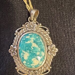 Silver large  Pendant with Turquoise Stone